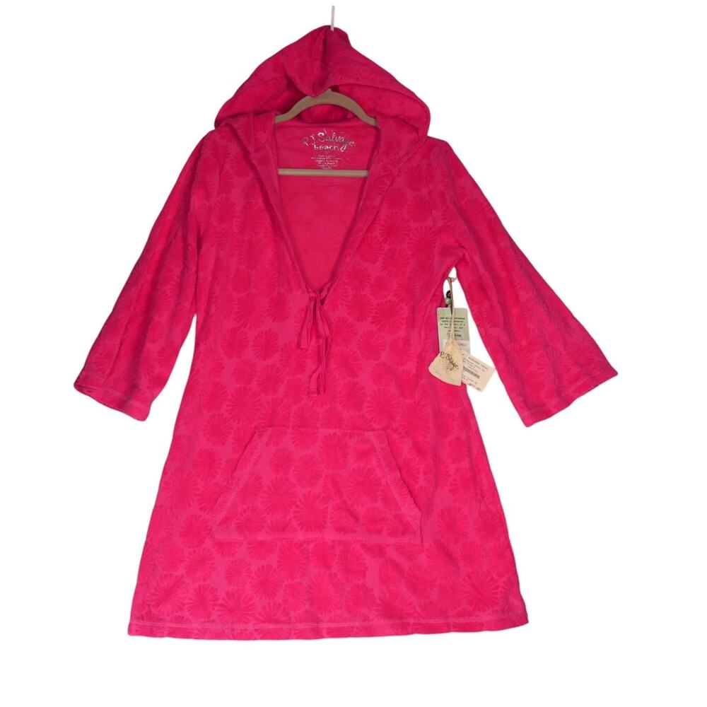 PJ Salvage Beach Cover Up Womens Small Hot Pink Terry Hooded Sunburst Mini - Picture 2 of 15